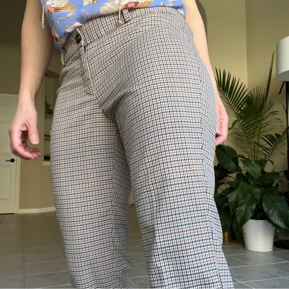 Talbots Houndstooth Brown Plaid Trousers Pants, size 8 Petite